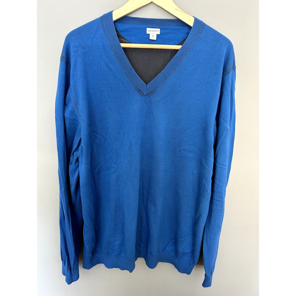 Ashworth Men's 100% Cotton Blue V-Neck Sweater - XL